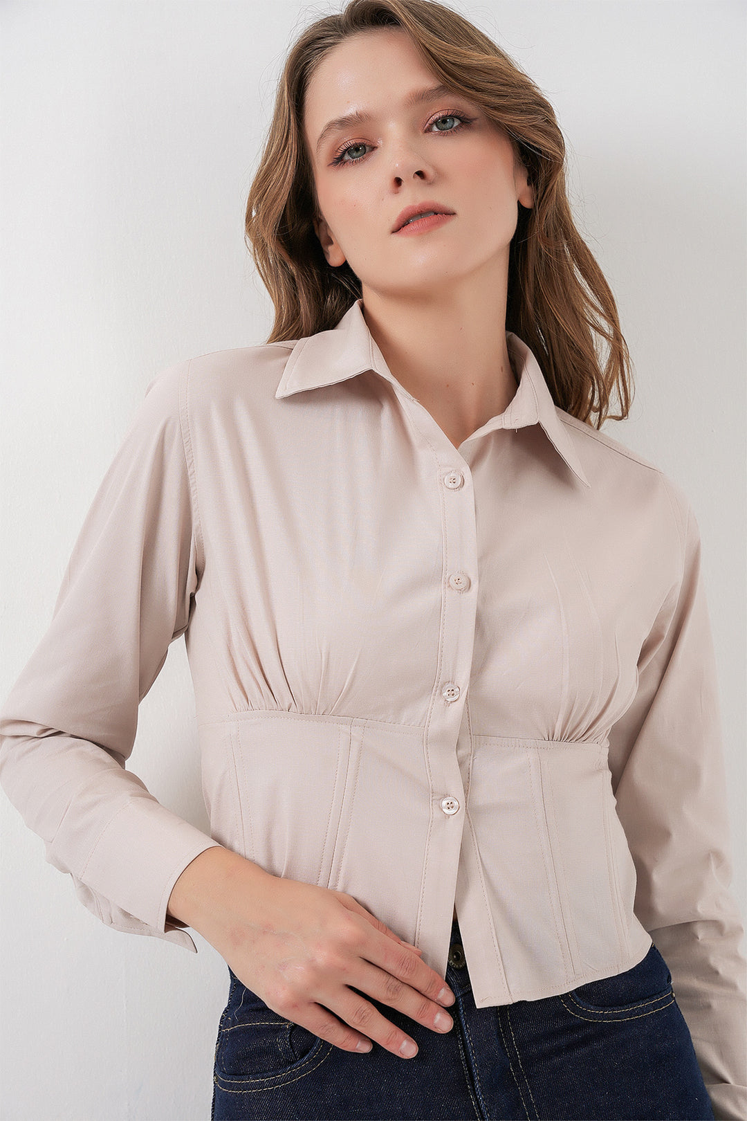 BGD Women Slim Fit Poplin Shirt - Cream - Orangeville