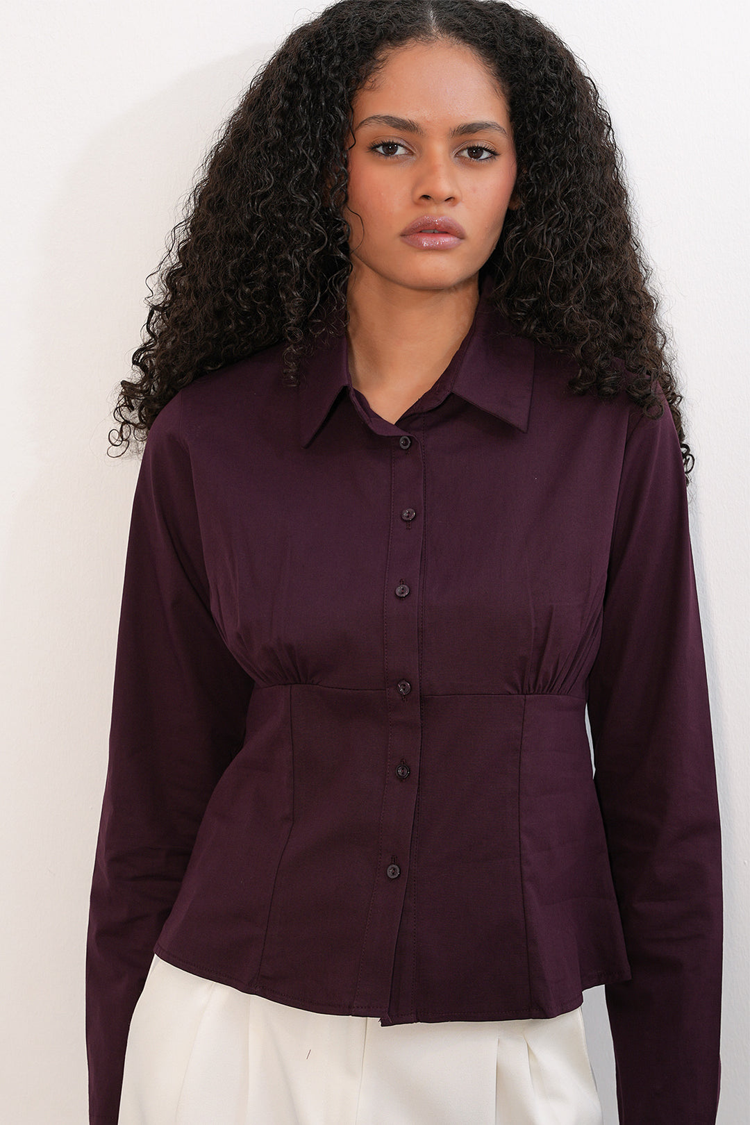 BGD Women Slim Fit Poplin Gömlek - Mürdüm - Wiener Neustadt