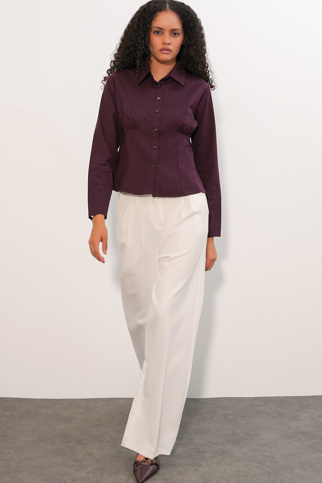 BGD Women Slim Fit Poplin Gömlek - Mürdüm - Wiener Neustadt