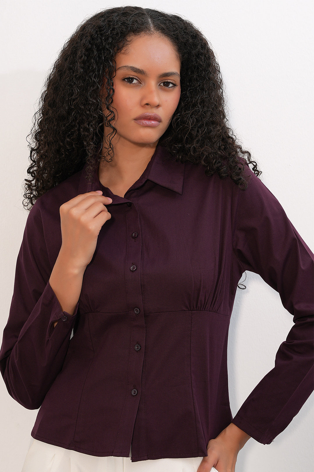 BGD Women Slim Fit Poplin Gömlek - Mürdüm - Wiener Neustadt
