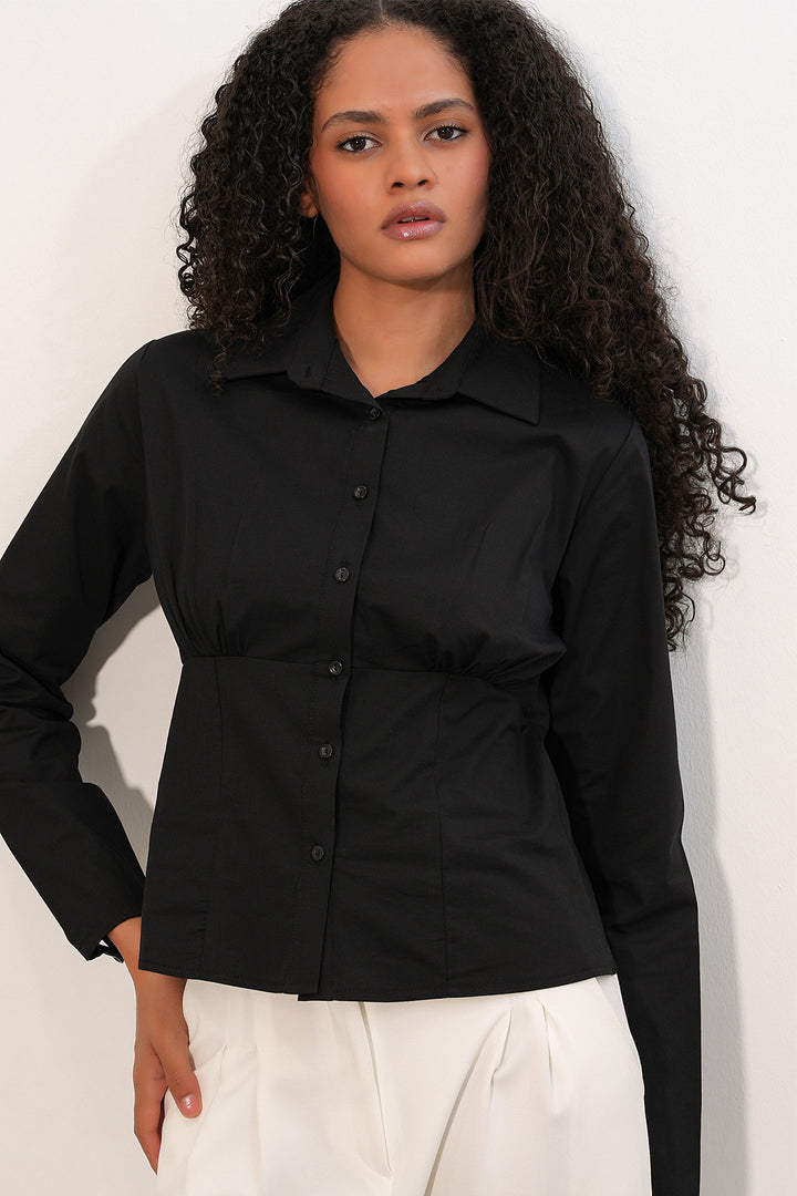 BGD Women Slim Fit Poplin Gömlek - Siyah - Corvallis