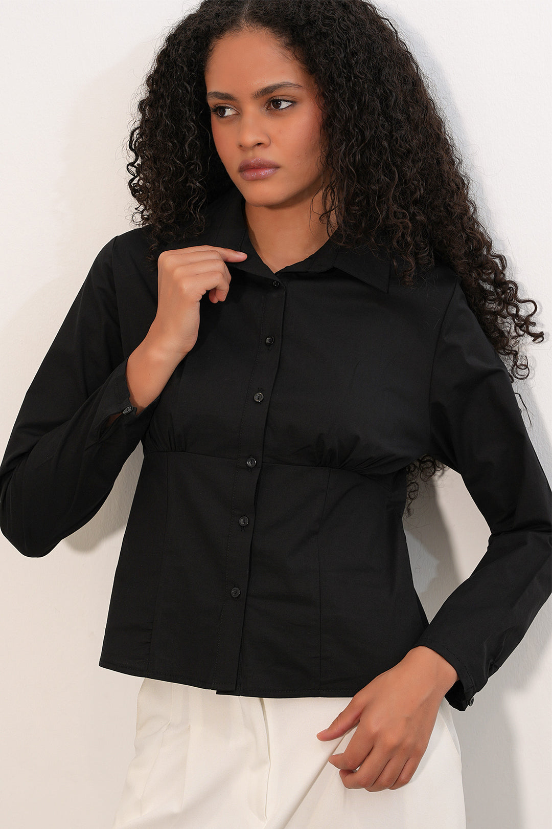 BGD Women Slim Fit Poplin Gömlek - Siyah - Corvallis