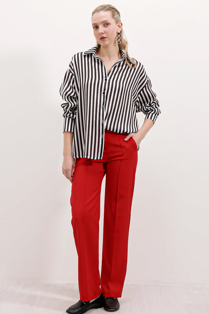 BGD Women Striped Oversized Shirt - Black - Avondale