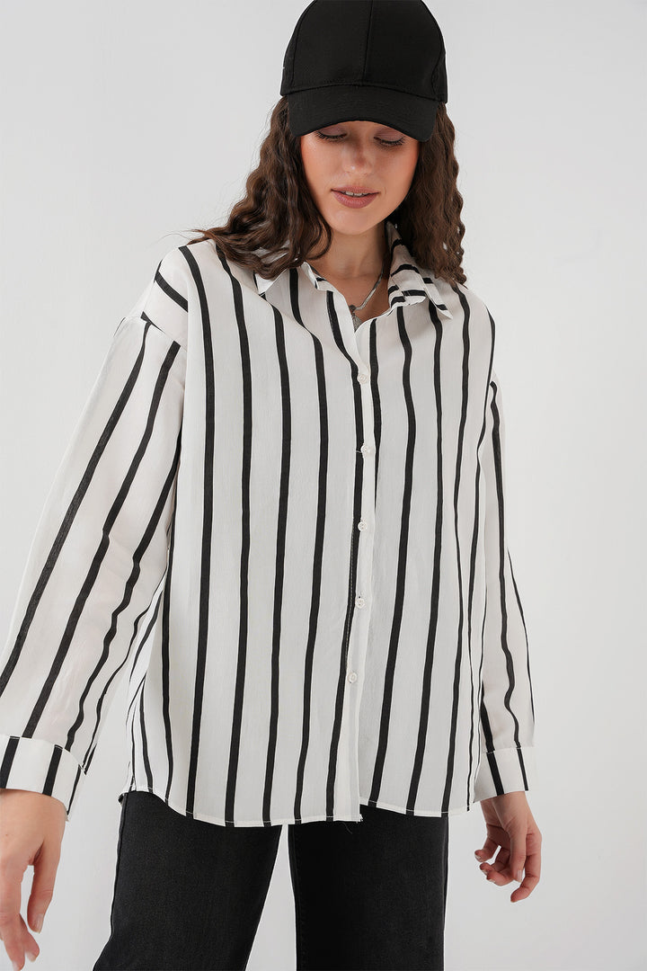 BGD Women Striped Oversize Basic T-Shirt - Black - White - Vancouver
