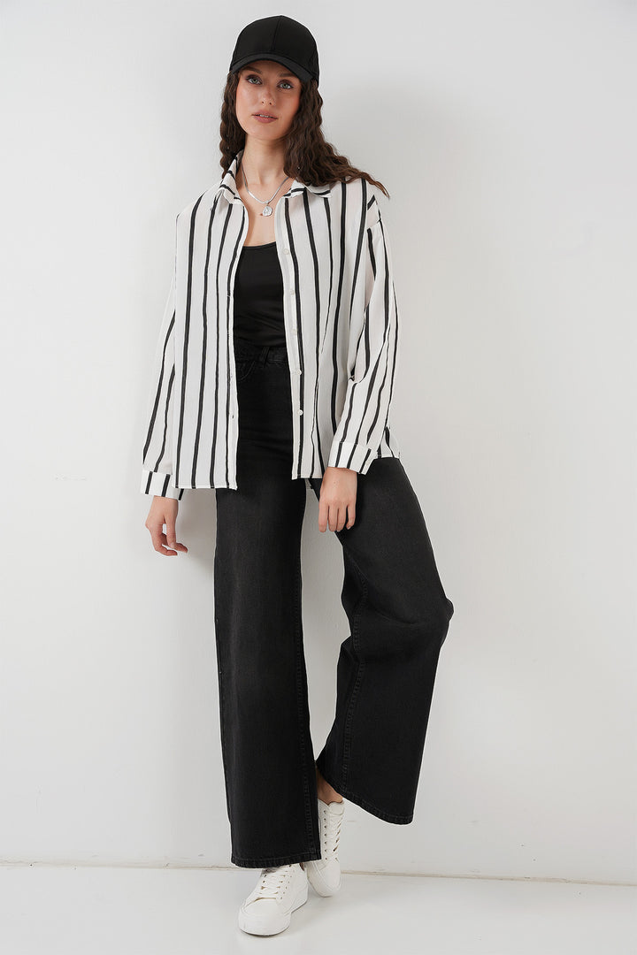 BGD Women Striped Oversize Basic T-Shirt - Black - White - Vancouver