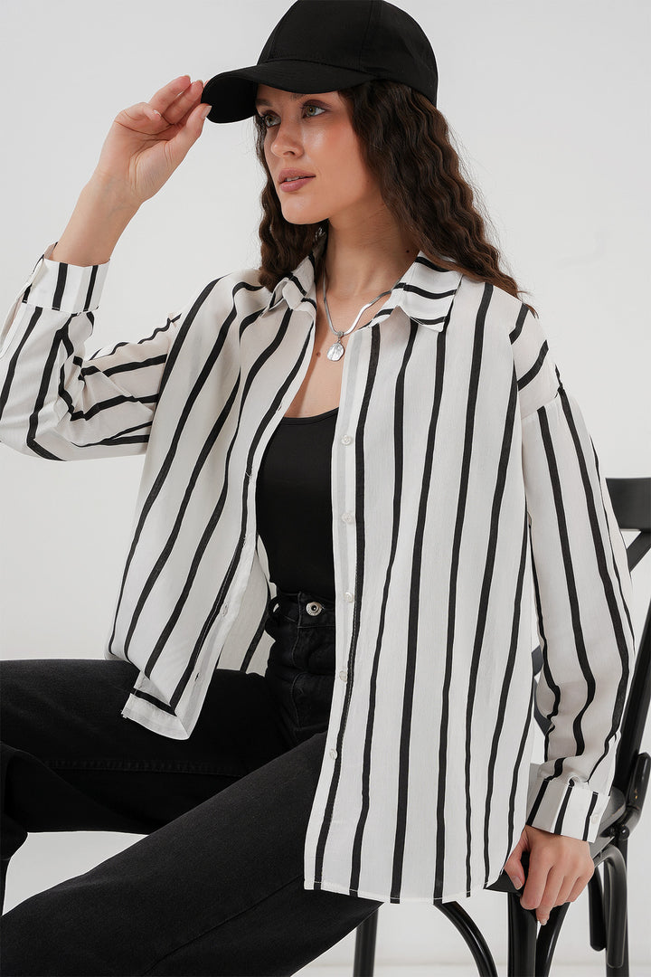 BGD Women Striped Oversize Basic T-Shirt - Black - White - Vancouver