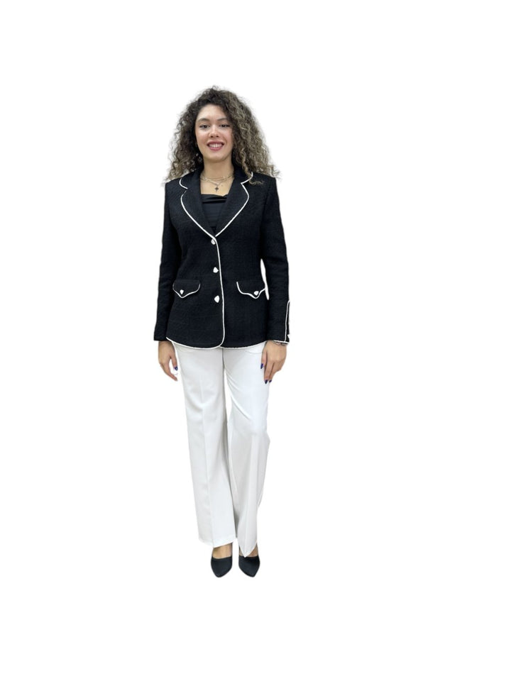 NDL Women 3 Button Knit Fabric Jacket Women's Suit Black-White - Vitoria-Gasteiz