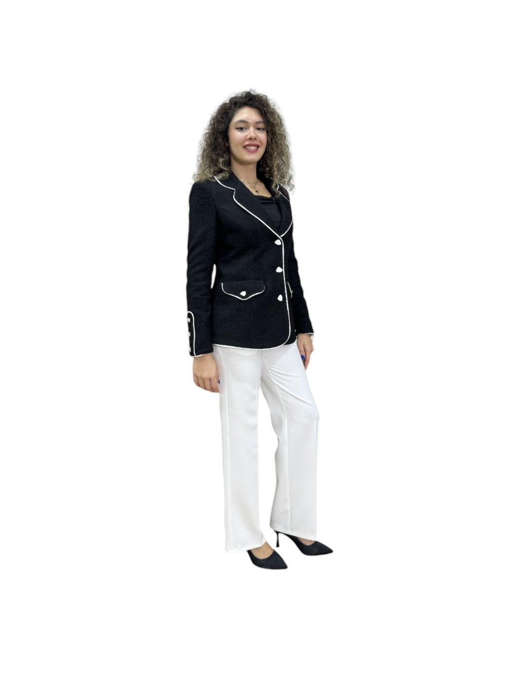 NDL Women 3 Button Knit Fabric Jacket Women's Suit Black-White - Vitoria-Gasteiz