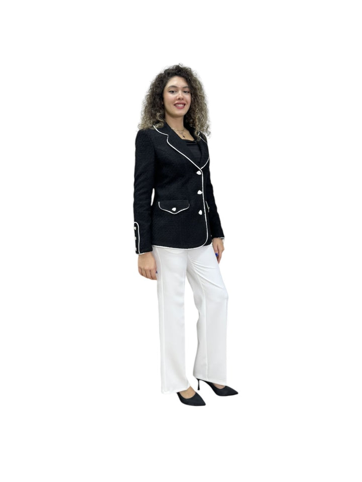 NDL Women 3 Button Knit Fabric Jacket Women's Suit Black-White - Vitoria-Gasteiz