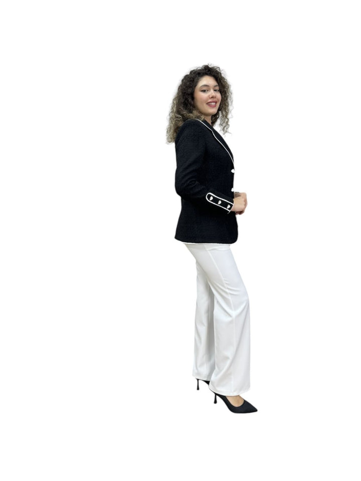 NDL Women 3 Button Knit Fabric Jacket Women's Suit Black-White - Vitoria-Gasteiz