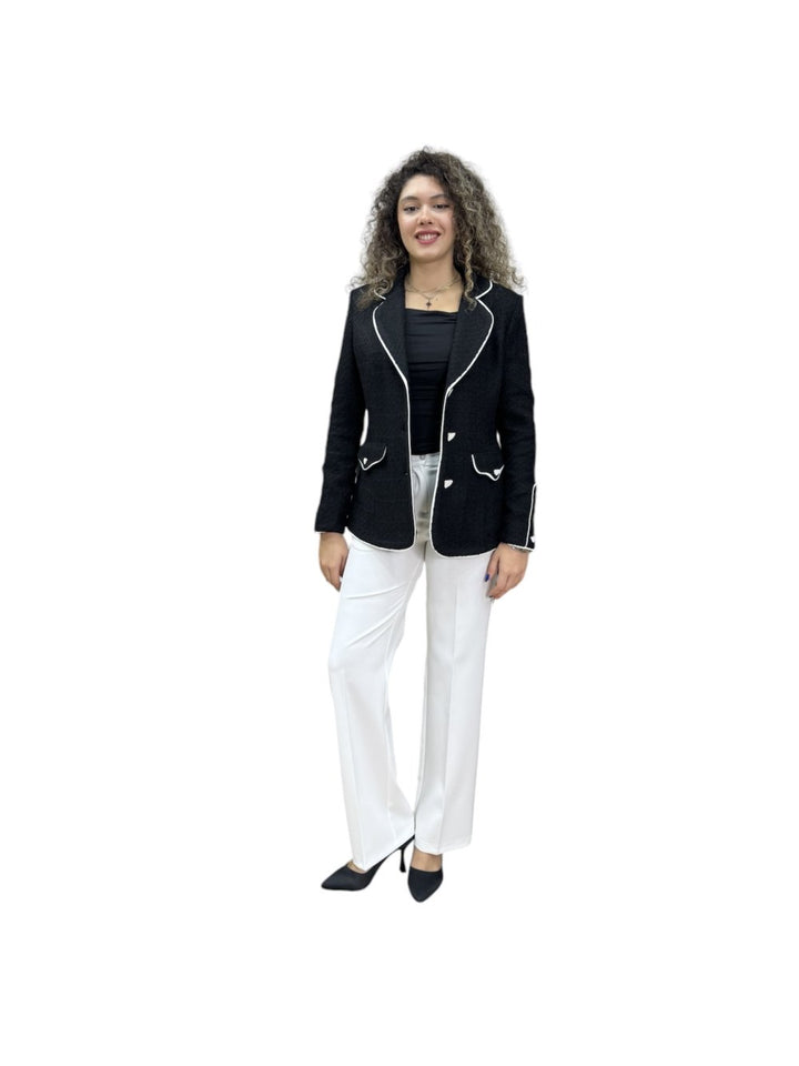NDL Women 3 Button Knit Fabric Jacket Women's Suit Black-White - Vitoria-Gasteiz
