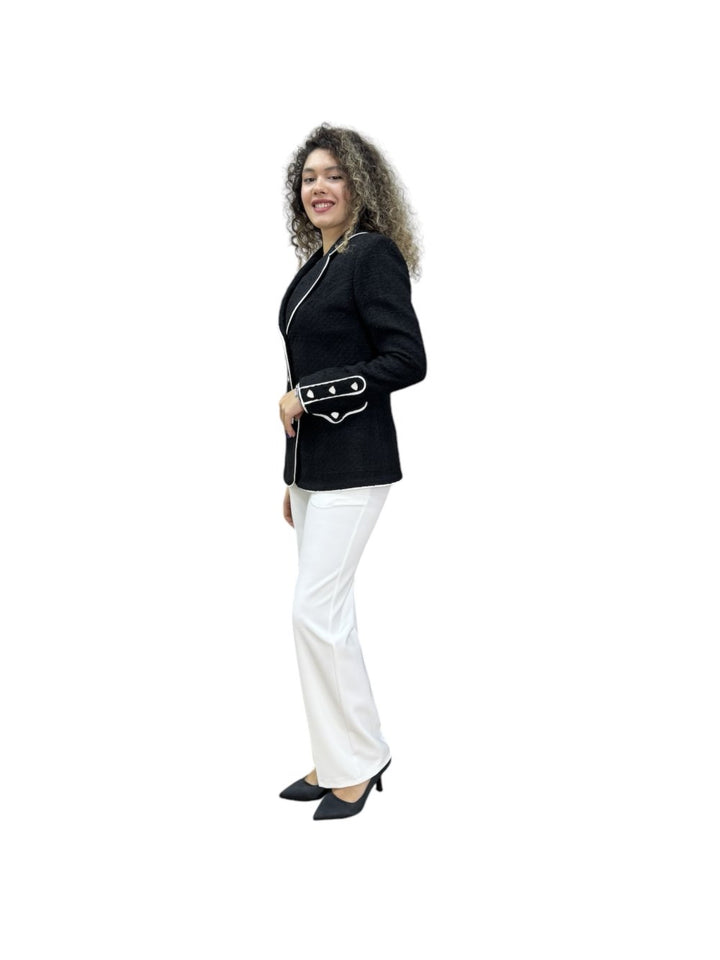 NDL Women 3 Button Knit Fabric Jacket Women's Suit Black-White - Vitoria-Gasteiz