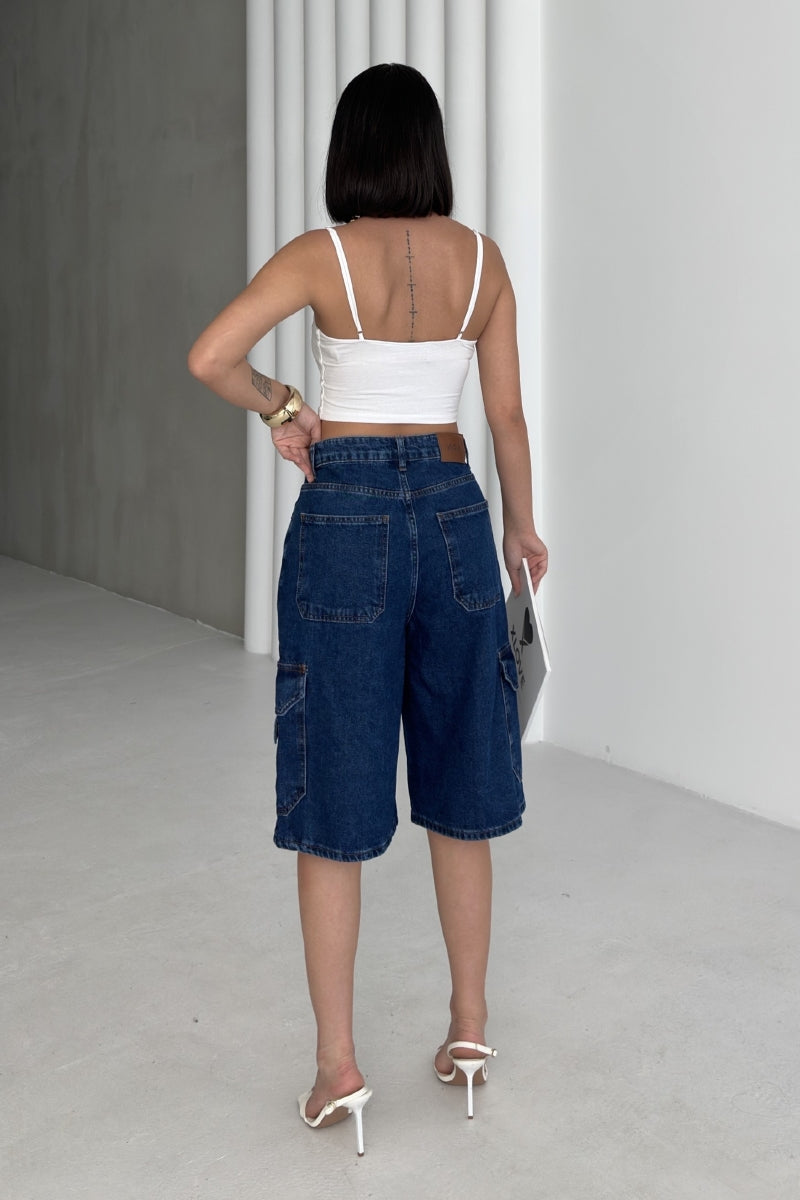 XLJ Mid Length Denim Shorts with Pocket Detail - Hoffman Estates