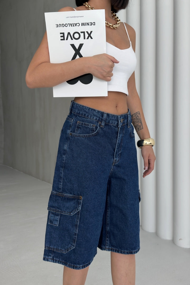 XLJ Mid Length Denim Shorts with Pocket Detail - Hoffman Estates