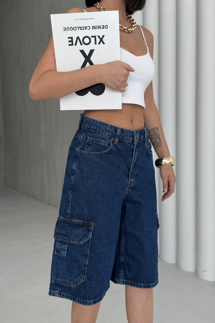 XLJ Mid Length Denim Shorts with Pocket Detail - Hoffman Estates