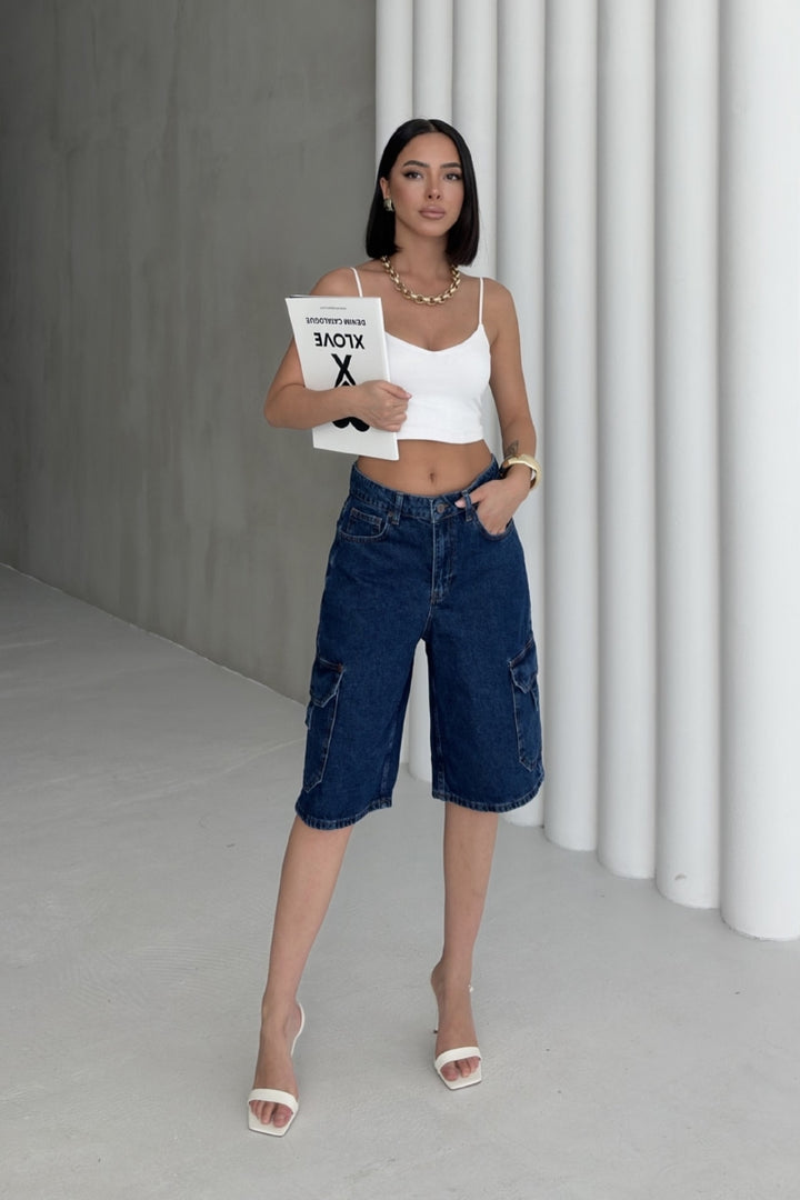 XLJ Mid Length Denim Shorts with Pocket Detail - Hoffman Estates