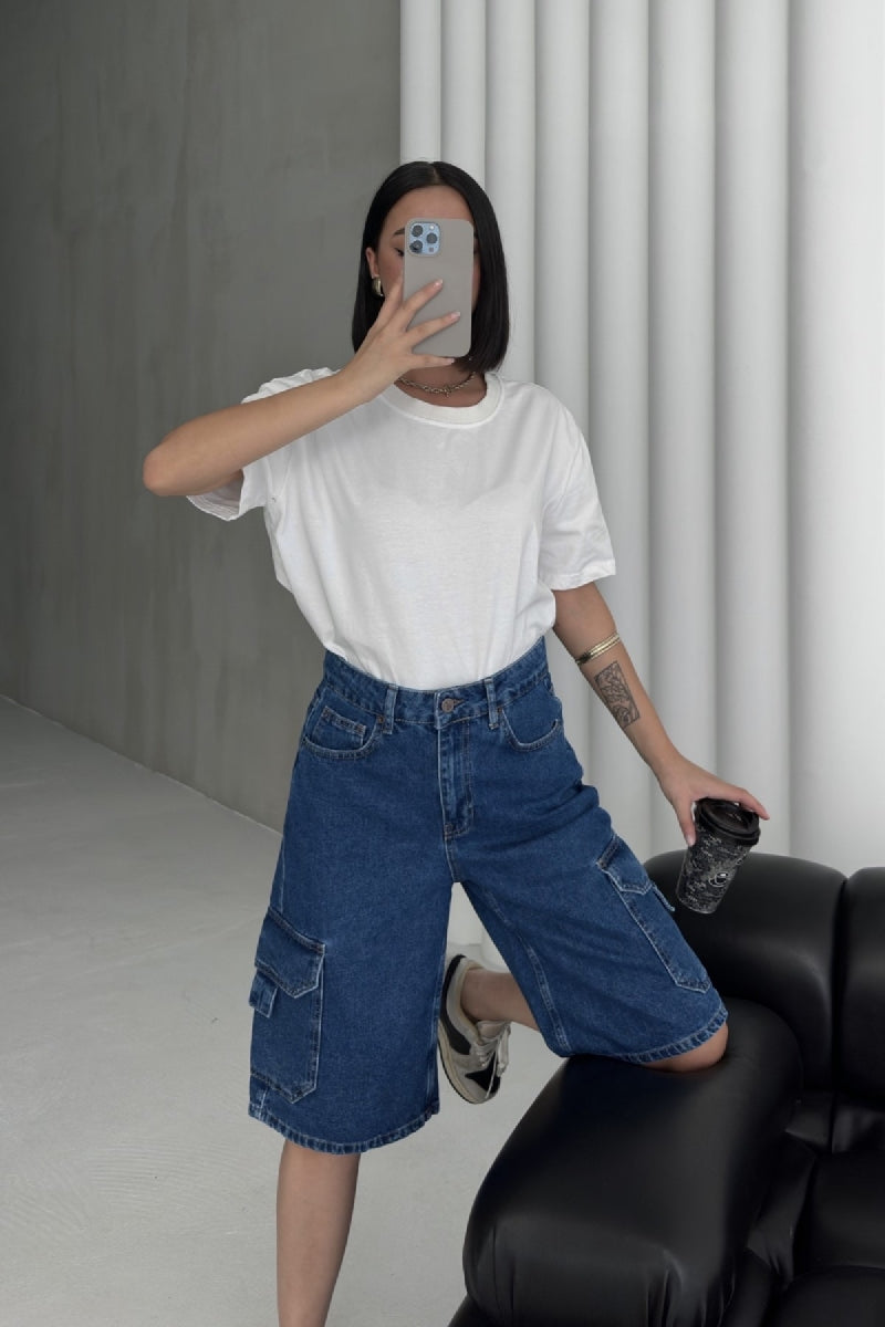 XLJ Mid Length Denim Shorts with Pocket Detail - Rayleigh