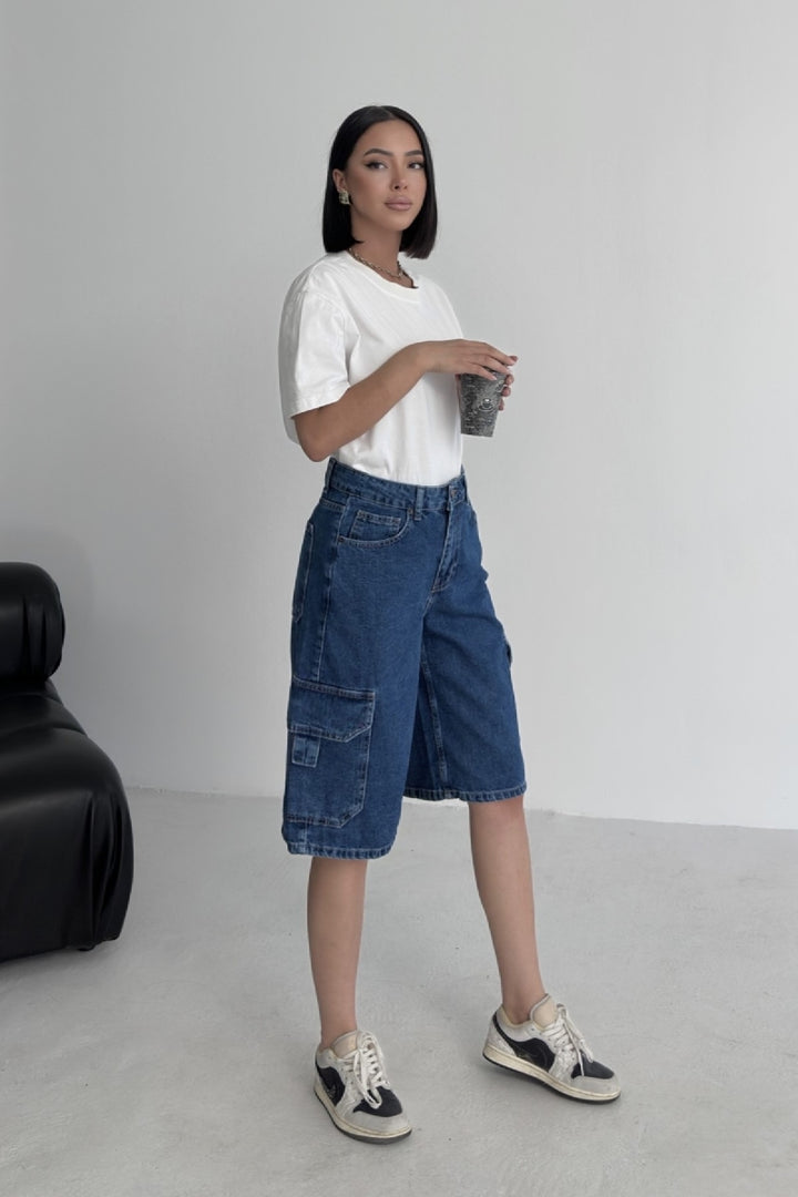 XLJ Mid Length Denim Shorts with Pocket Detail - Rayleigh