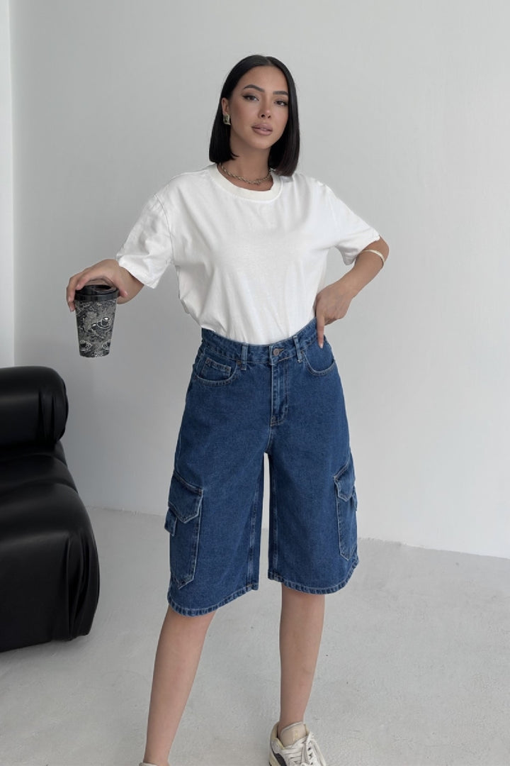 XLJ Mid Length Denim Shorts with Pocket Detail - Rayleigh