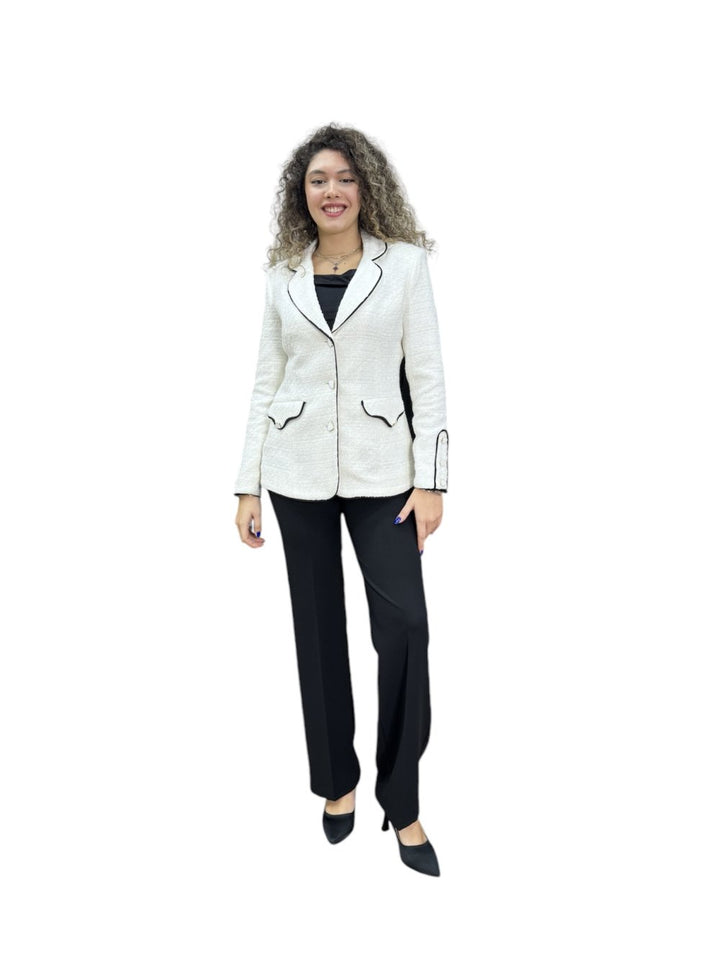 NDL Women 3 Button Knit Fabric Jacket Women's Suit White-Black - Korschenbroich