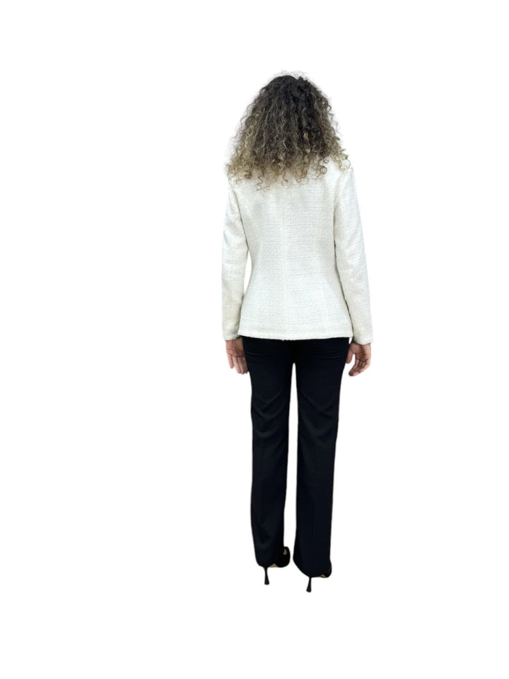 NDL Women 3 Button Knit Fabric Jacket Women's Suit White-Black - Korschenbroich