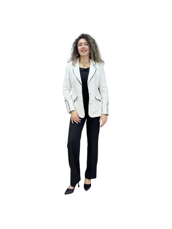 NDL Women 3 Button Knit Fabric Jacket Women's Suit White-Black - Korschenbroich