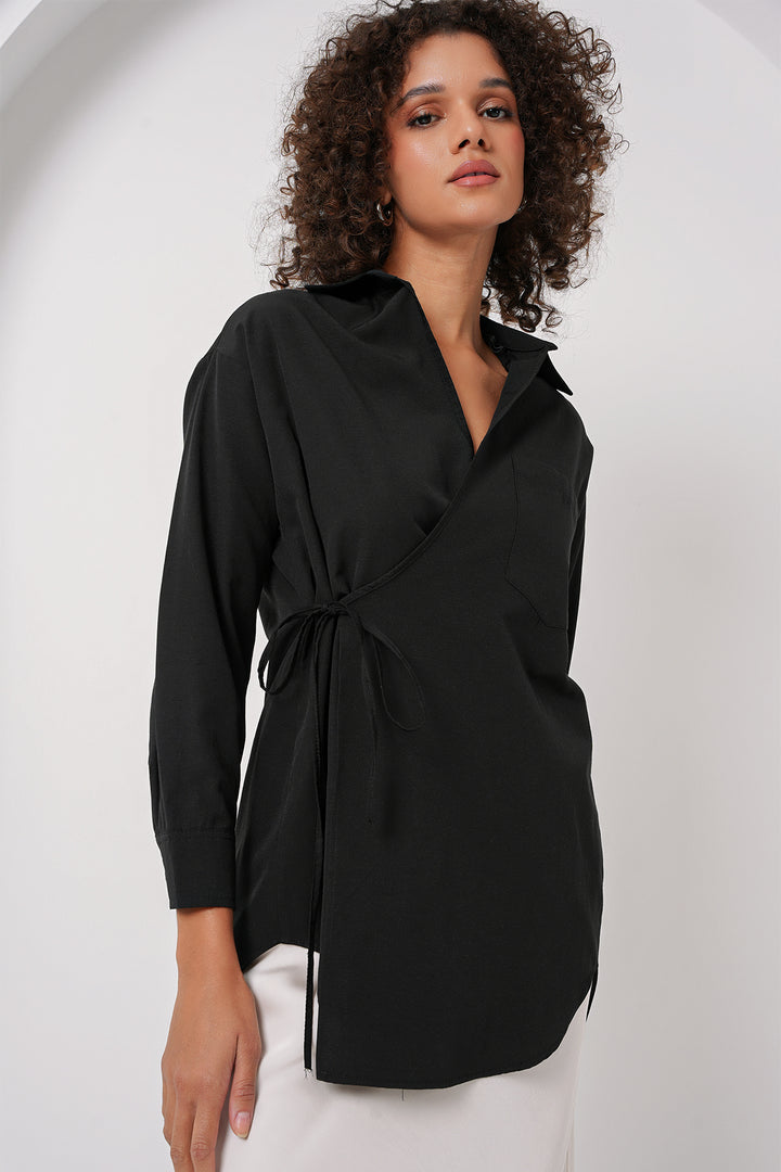 BGD Women Long Wrap Shirt - Black - Cunduacán