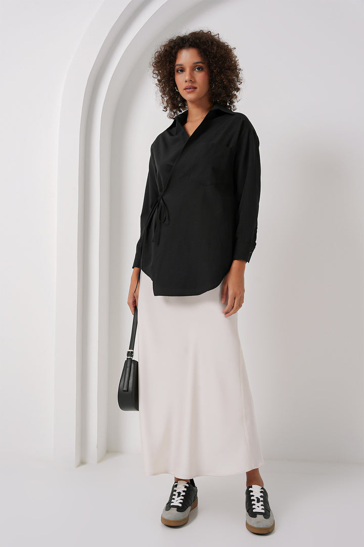 BGD Women Long Wrap Shirt - Black - Cunduacán