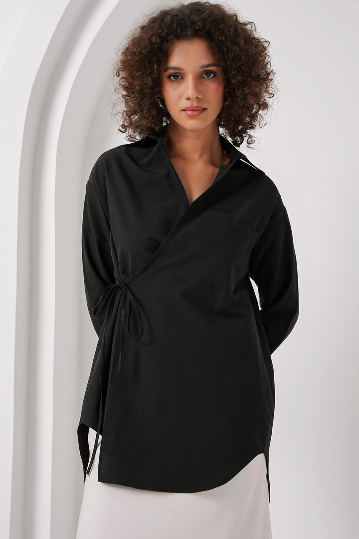 BGD Women Long Wrap Shirt - Black - Cunduacán