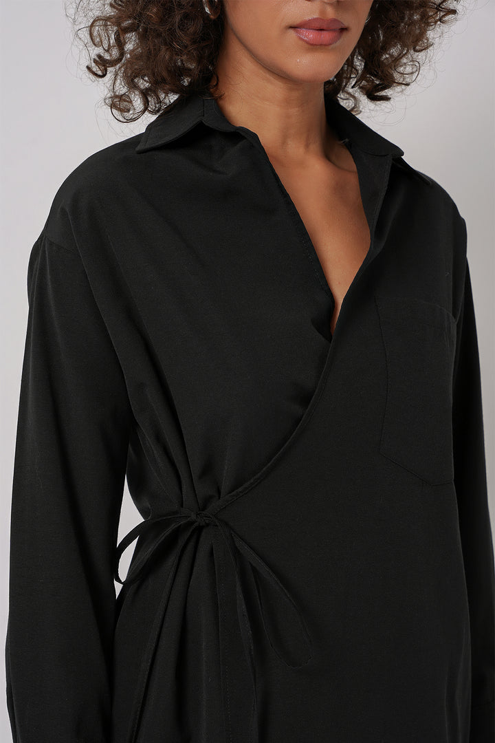 BGD Women Long Wrap Shirt - Black - Cunduacán