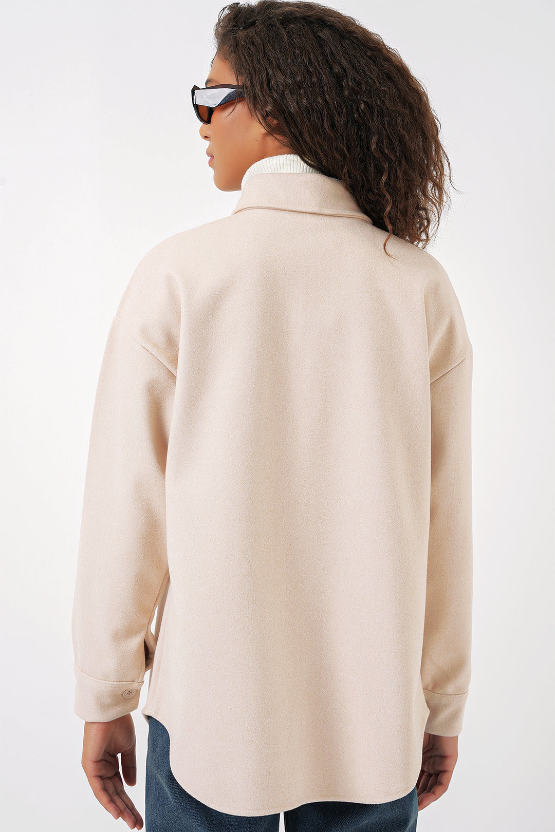 BGD Women Single Pocket Buttoned Coat Shirt - Cream - Plymouth