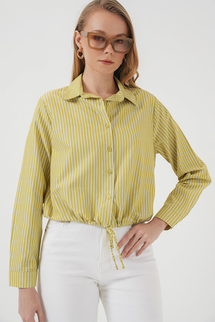 BGD Women Long Sleeve Striped Shirt - Dark Green - Merrillville