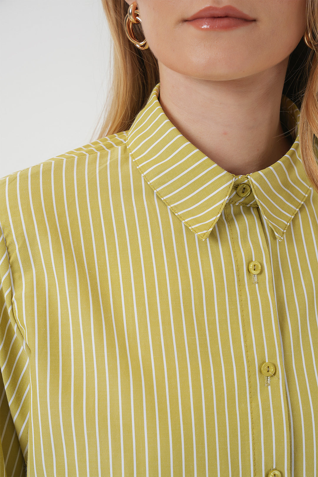BGD Women Long Sleeve Striped Shirt - Dark Green - Merrillville
