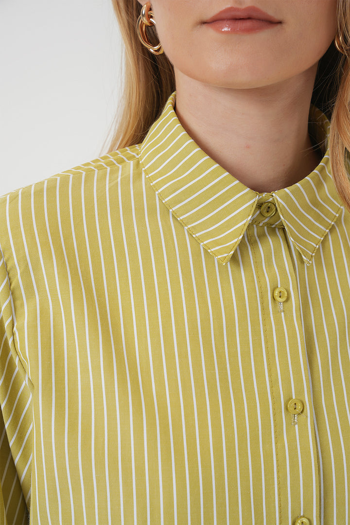 BGD Women Long Sleeve Striped Shirt - Dark Green - Merrillville