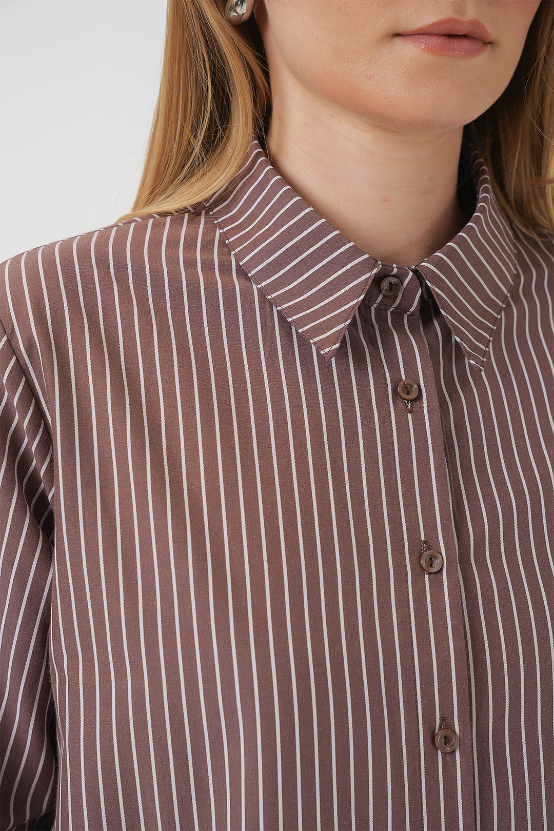 BGD Women Long Sleeve Striped Shirt - Brown - Smarhon