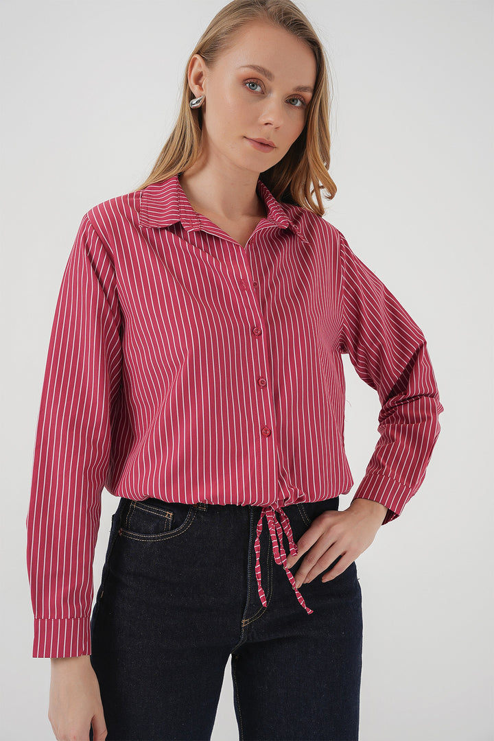 BGD Women Long Sleeve Striped Shirt - Red - Aranjuez