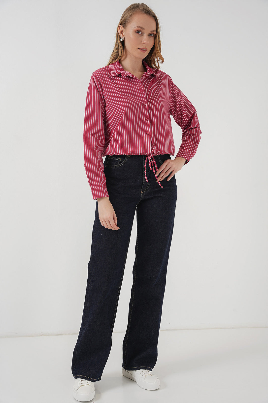 BGD Women Long Sleeve Striped Shirt - Red - Aranjuez