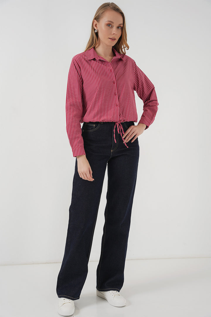 BGD Women Long Sleeve Striped Shirt - Red - Aranjuez