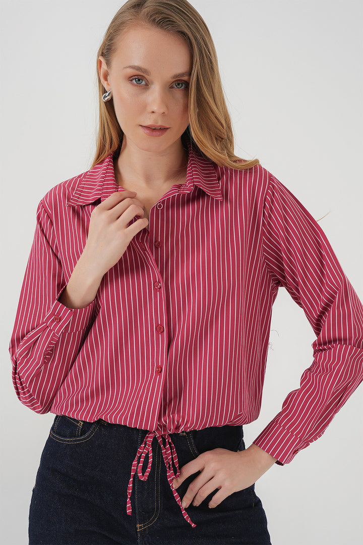 BGD Women Long Sleeve Striped Shirt - Red - Aranjuez
