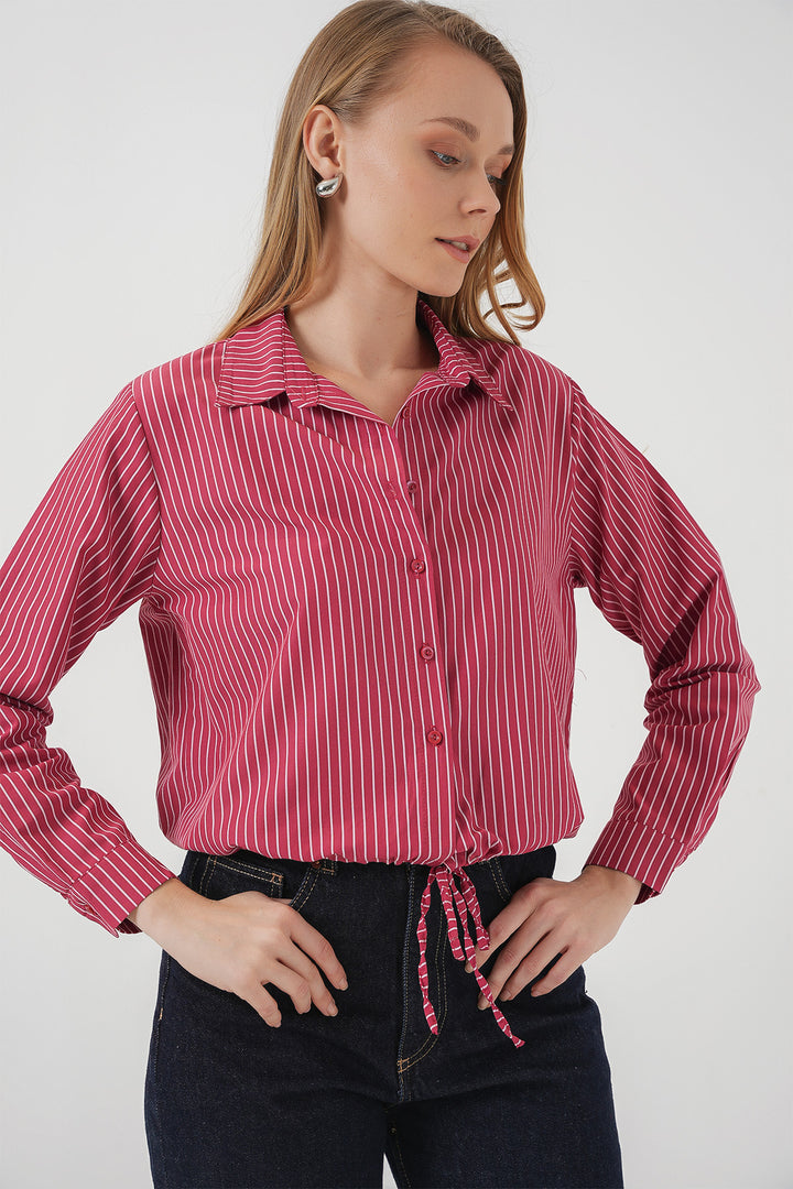 BGD Women Long Sleeve Striped Shirt - Red - Aranjuez