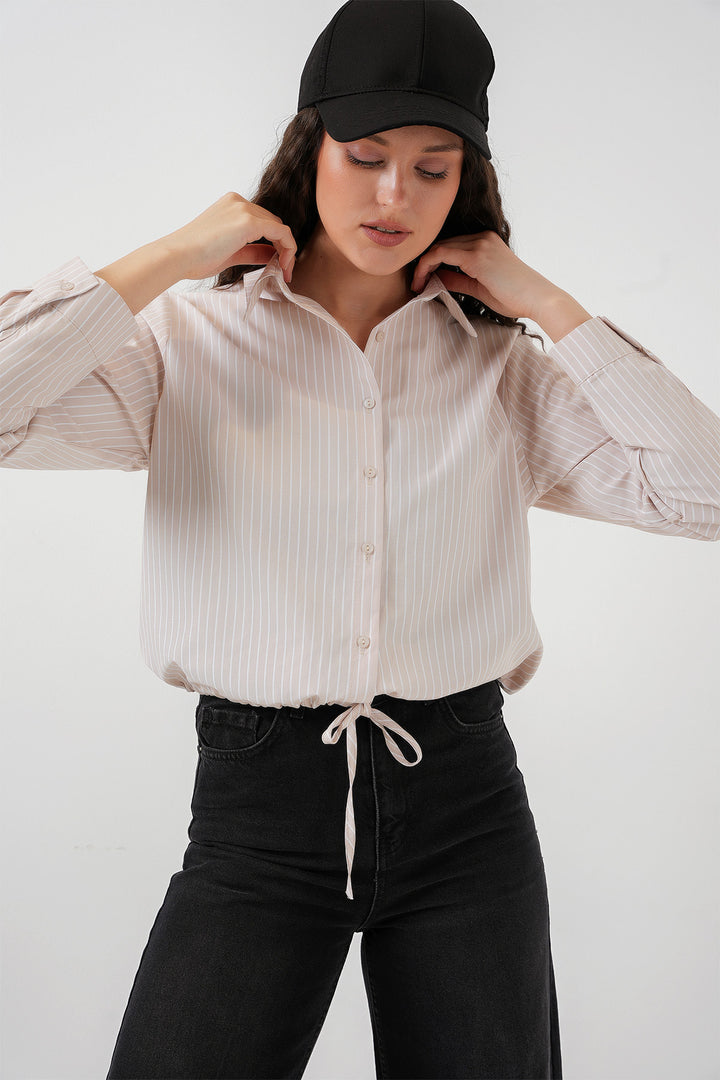 BGD Women Long Sleeve Striped Shirt - Cream - Troyes