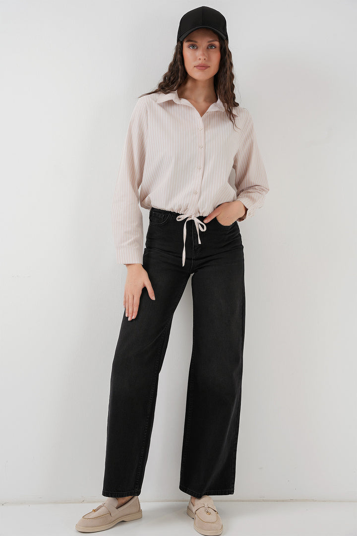 BGD Women Long Sleeve Striped Shirt - Cream - Troyes