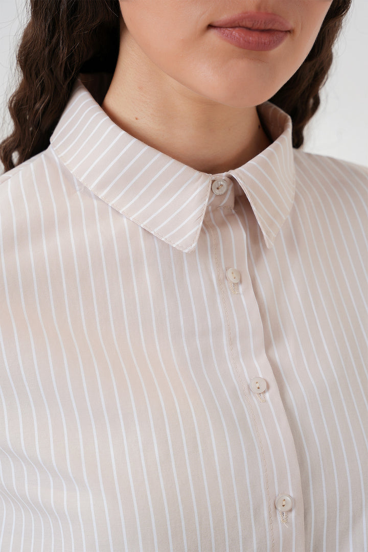 BGD Women Long Sleeve Striped Shirt - Cream - Troyes