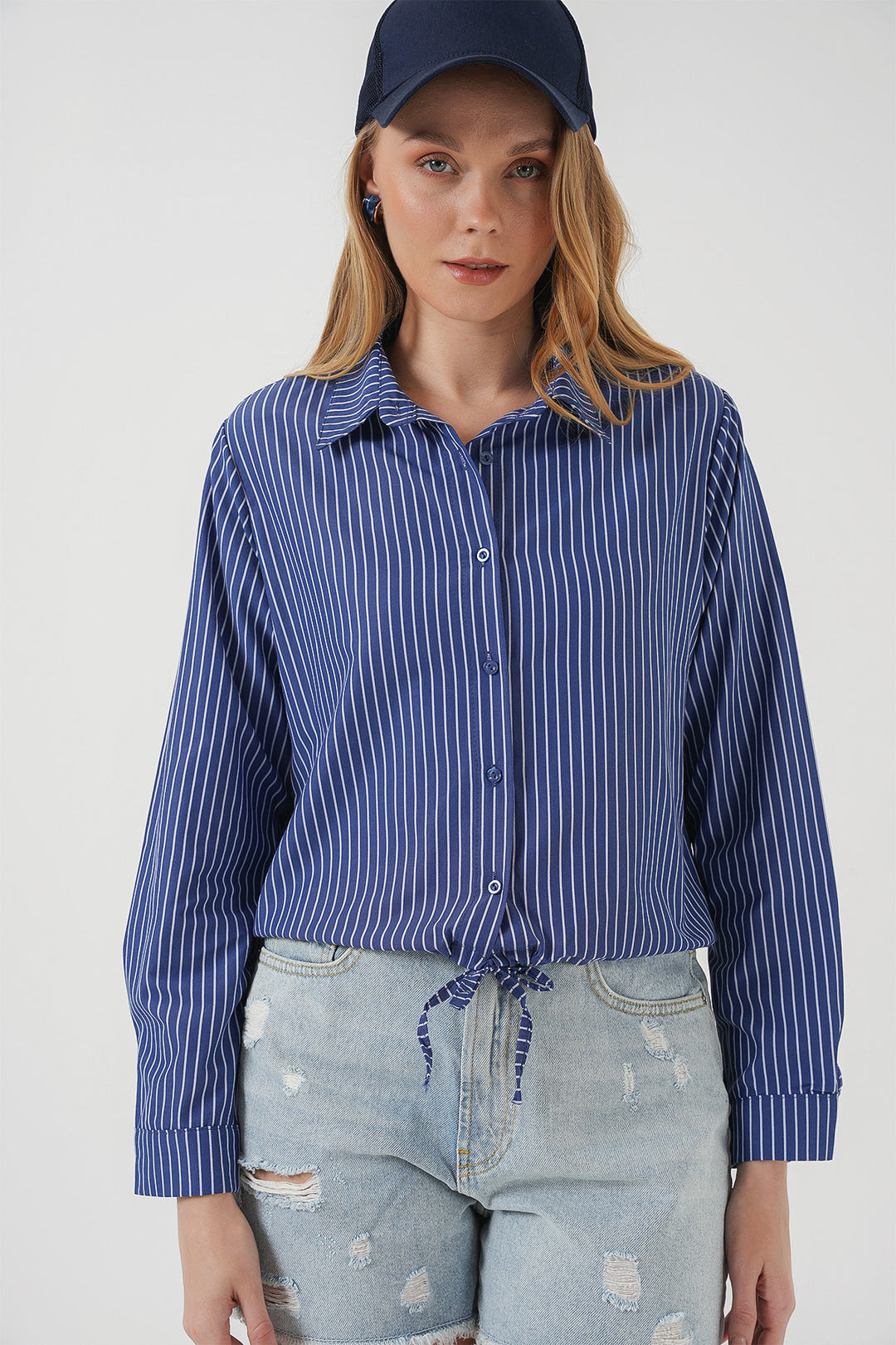 BGD Women Long Sleeve Striped Shirt - Navy - Bacău
