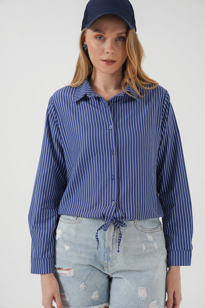 BGD Women Long Sleeve Striped Shirt - Navy - Bacău