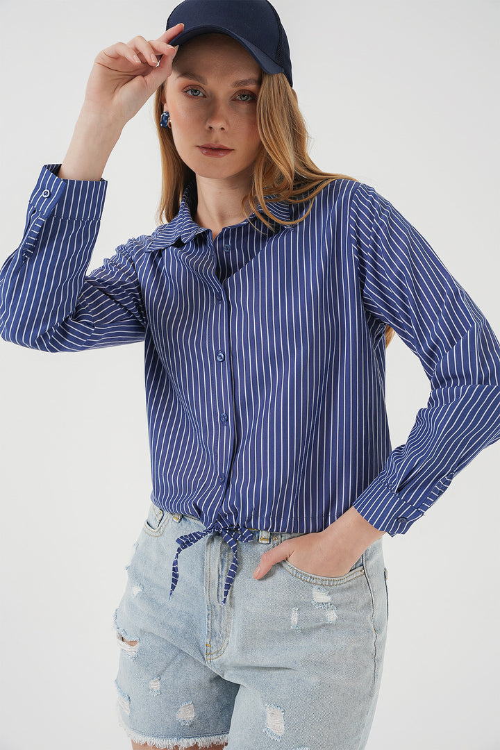 BGD Women Long Sleeve Striped Shirt - Navy - Bacău