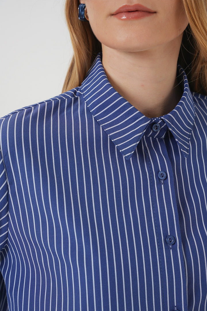 BGD Women Long Sleeve Striped Shirt - Navy - Bacău