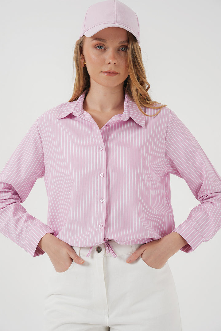 BGD Women Long Sleeve Striped Shirt - Pink - Royal Oak