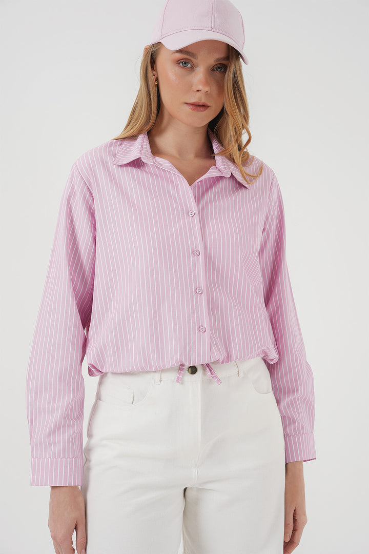 BGD Women Long Sleeve Striped Shirt - Pink - Royal Oak