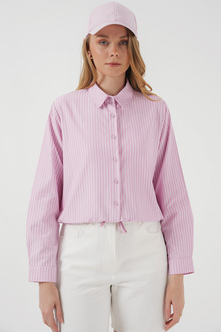 BGD Women Long Sleeve Striped Shirt - Pink - Royal Oak